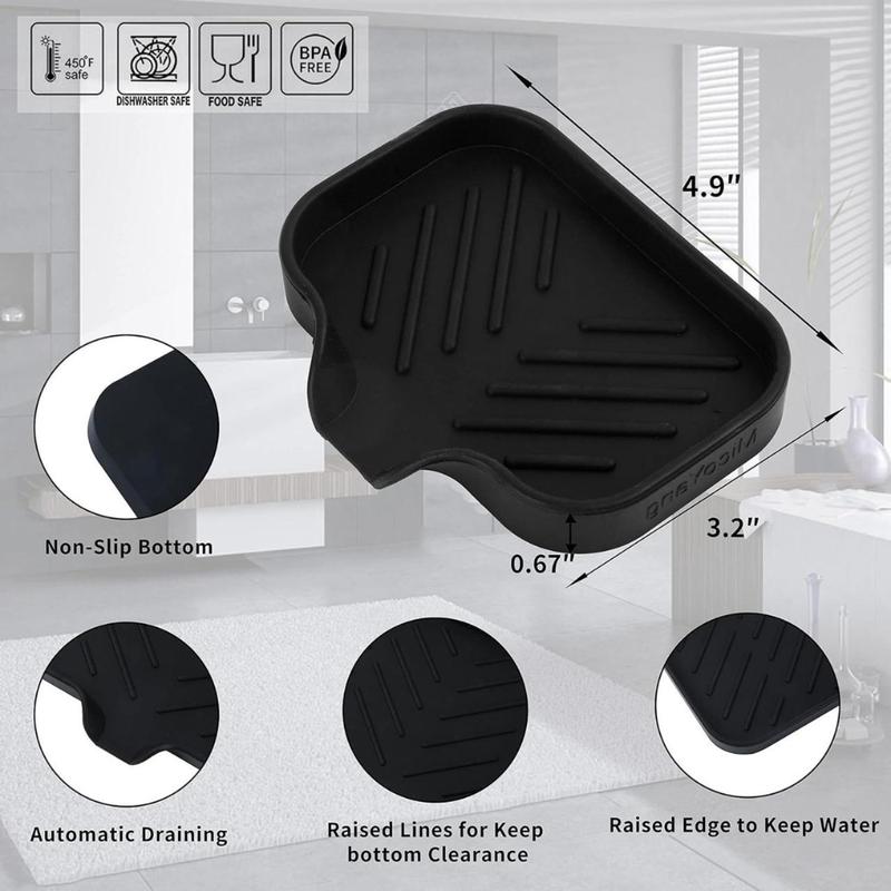 Silicone Bathroom Soap Dishes with Drain Spout-Bathroom and Kitchen Sink Organizer,Sponge Holder,Dish Soap Tray,Scrubber,Bottle,Cup on Sink or Counter-Black 4.9