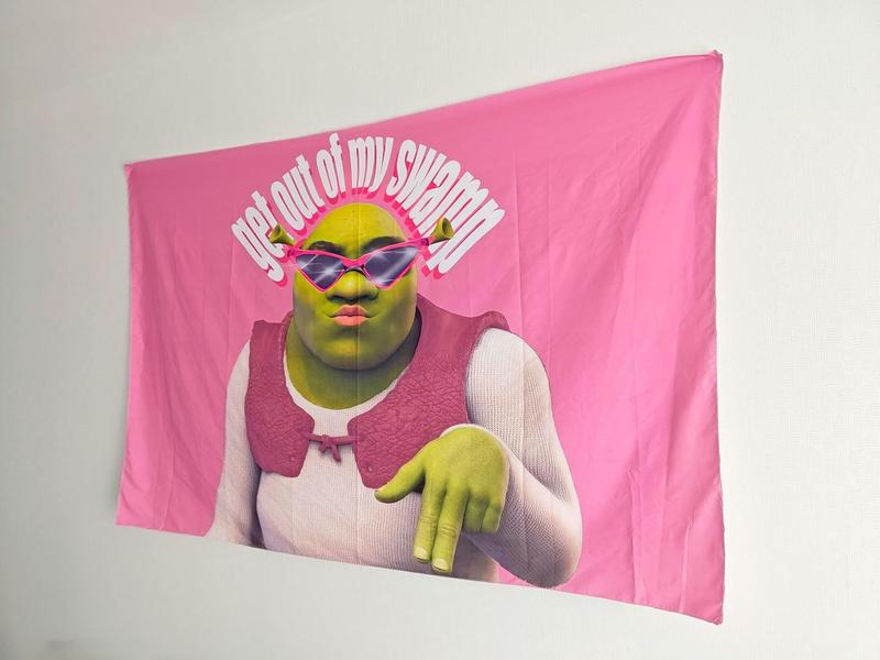 Shrek Pink Get Out Of My Swamp Tapestry 3x5ft Boutique Decor Wall Tapestrys Vintage Aesthetic Micro Fiber Peach Home Decor