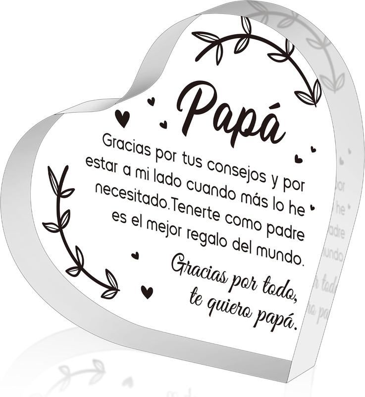 Spanish Dad Birthday Gifts - Regalos para Papa Heart  Plaque for Office Desk Decor Keepsake Paperweights Gifts for Dad in Spanish Christmas Father's Day Gifts for Dad from Daughter Son