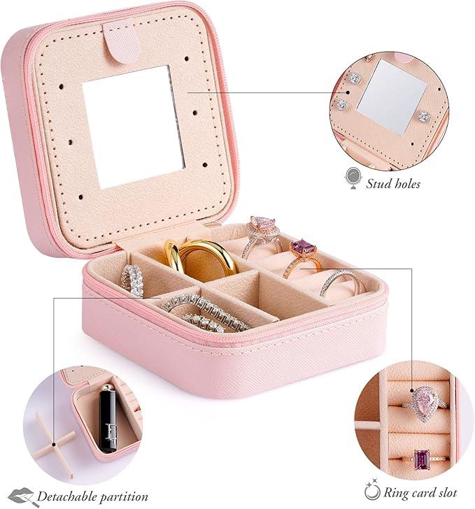 Portable Jewelry Box with Mirror for Gift, Summer Stylish Sequin Decorated Letter Pattern Jewelry Organizer, Cute Zipper Jewelry Storage Box for Women and Girls As Gift