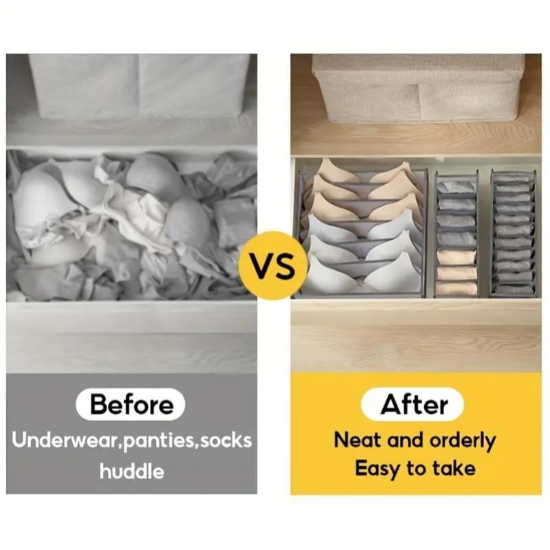 Foldable Underwear Storage Bag, 3pcs Clear Contrast Binding Underwear Drawer Organizer, Dividers for Bra Panty Sock Ties, College Dorm Essentials, Home Organizer