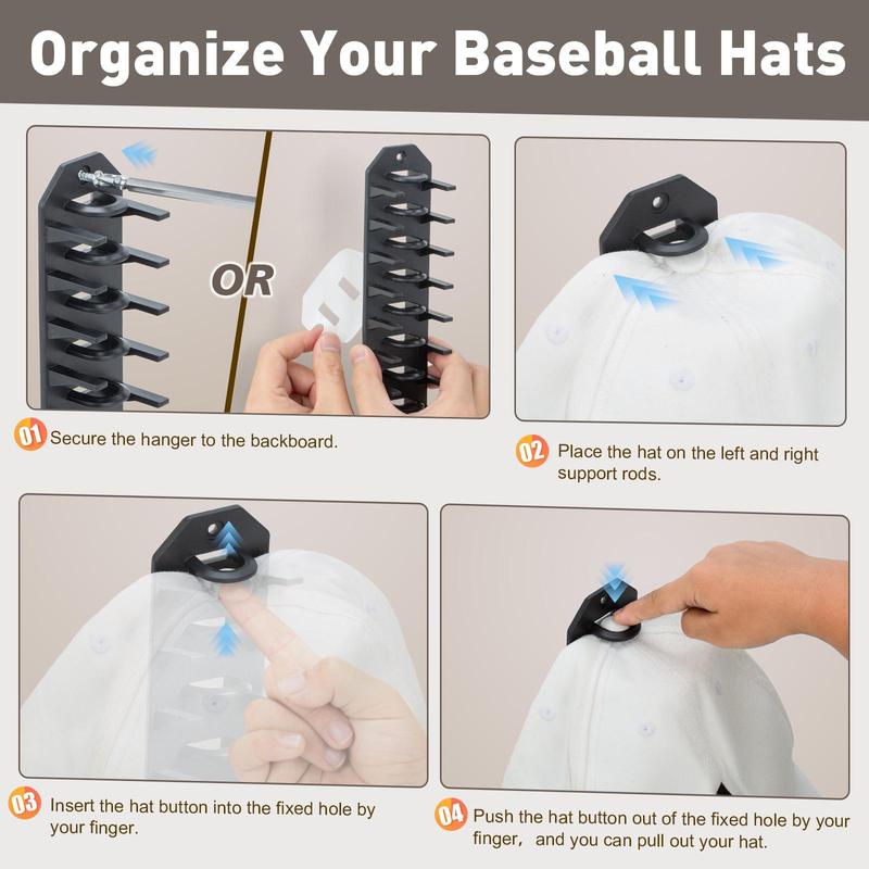 Wall Mounted Hat Storage Rack, 2 Counts Multi-layer Hat Display Rack with Screws & Anchors, Hat Organizer for Baseball Caps, Home Organizer for Door Closet Bedroom