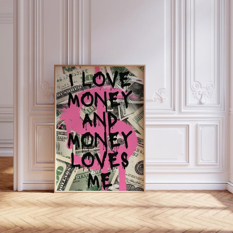 Money Poster Sugar Daddy Print Luxury Apartment Decor Preppy Money Quote Pink Fashion Wall Art I Love Money Graffiti Poster