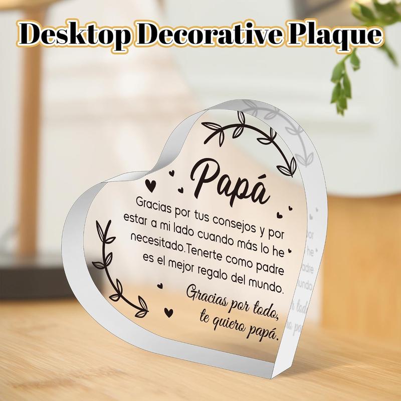 Spanish Dad Birthday Gifts - Regalos para Papa Heart  Plaque for Office Desk Decor Keepsake Paperweights Gifts for Dad in Spanish Christmas Father's Day Gifts for Dad from Daughter Son