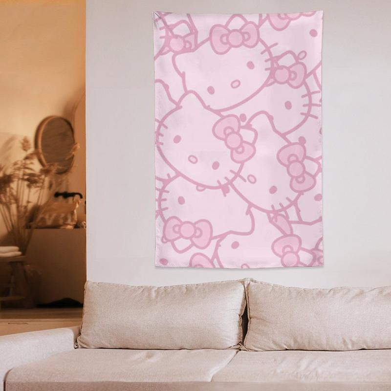 Hello Cartoon Kitty  Cat Tapestry Aesthetic Cute Room Decor Anime Tapestry Birthday Decorations Wall Hanging Gifts for Teen Girl Bedroom Living Room