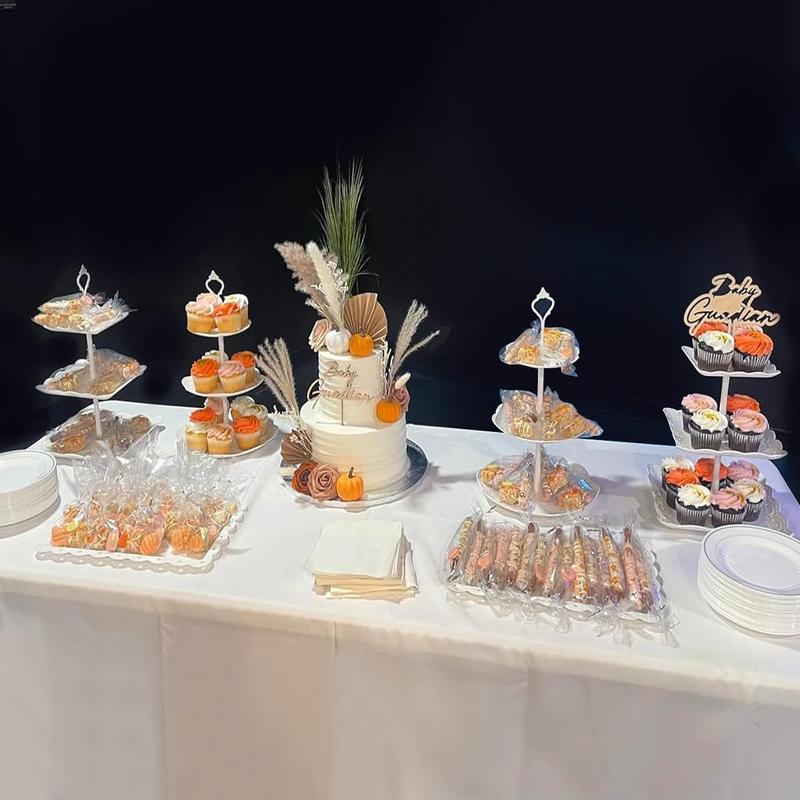 10 Pcs Dessert Table Display Set Cupcake Stand White Plastic Cake Stand Holder 3 Tire Cake Display Stands Cookie Tray Rack Serving Tower Cake Pop Stand Donut Stand for Wedding Baby Shower Tea Party