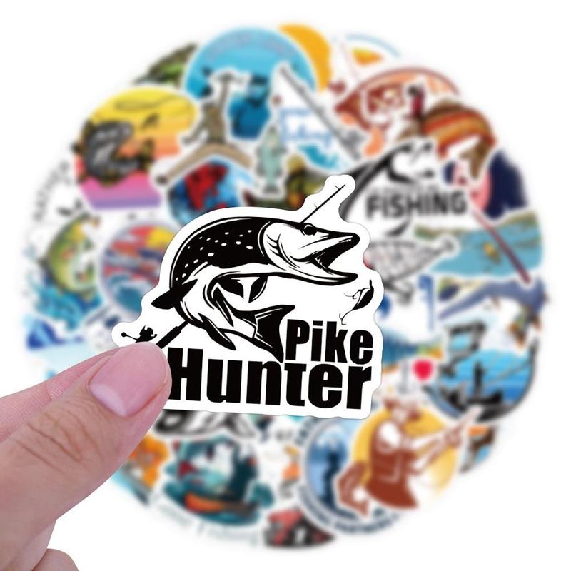 Fishing Themed Sticker, 60pcs set Creative Decoration DIY Sticker, Waterproof Sticker for Skateboard, Luggage, Bicycle, Water Bottle