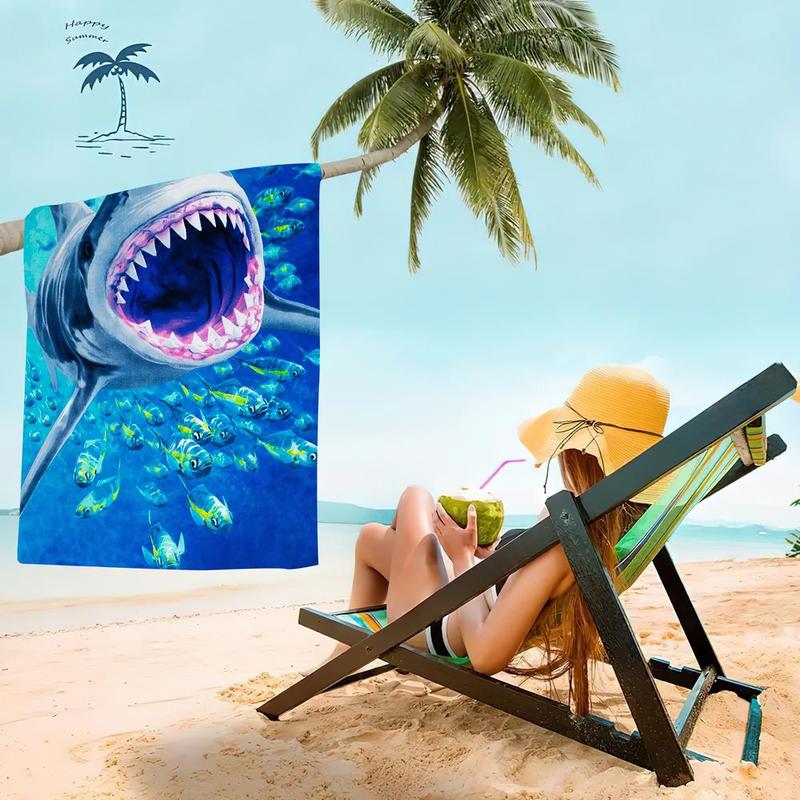 Shark Pattern Beach Towel, Beach Blanket, Mat, Quick Drying Swim Towel, Soft Comfortable Bath Towel for Men & Women, Travel Towel for Swimming Pool, Outdoor Camping, Beach Trip, Travel Essentials, Gifts