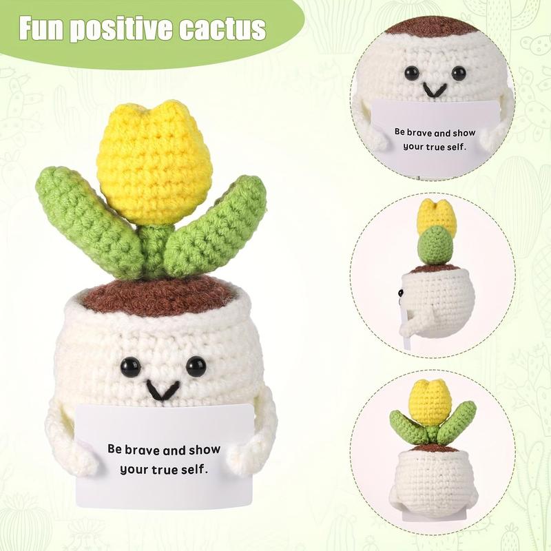 Funny Positive Tulip Design Crochet Potted Plant, 1 Count Cute Handmade Knitted Flower, Creative Tulip Knitting for Car Home Office Decoration