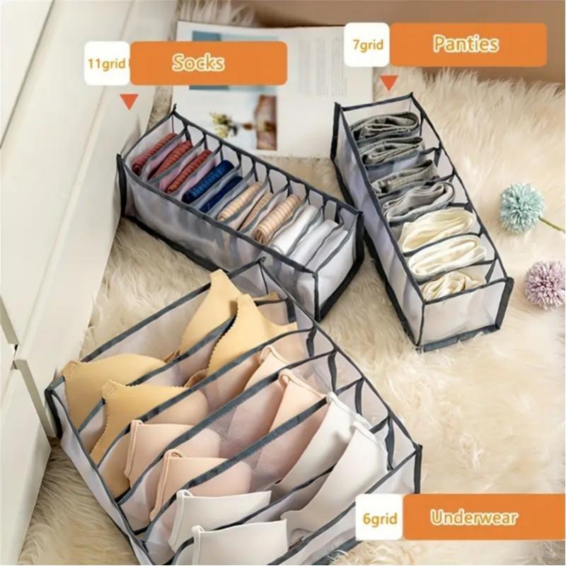 Foldable Underwear Storage Bag, 3pcs Clear Contrast Binding Underwear Drawer Organizer, Dividers for Bra Panty Sock Ties, College Dorm Essentials, Home Organizer