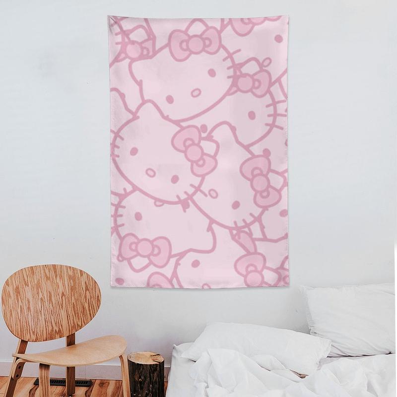 Hello Cartoon Kitty  Cat Tapestry Aesthetic Cute Room Decor Anime Tapestry Birthday Decorations Wall Hanging Gifts for Teen Girl Bedroom Living Room