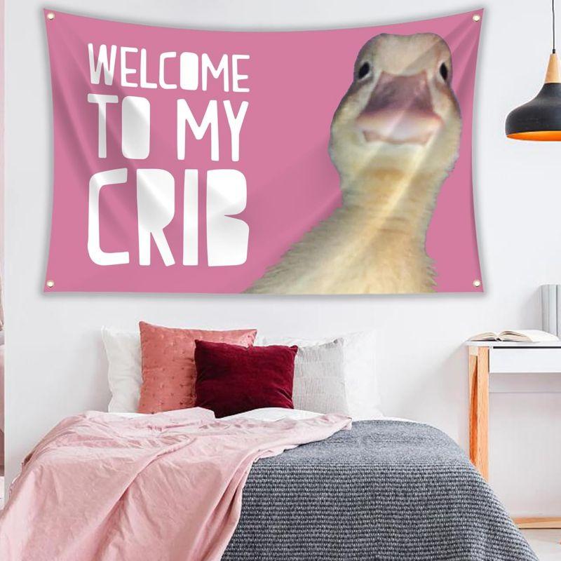 Welcome to My Crib Funny 3x5Ft Flag Tapestry with 4 Brass Grommets for Wall Hanging Bedrooms Living Rooms Bars College Dorms Decor Banner