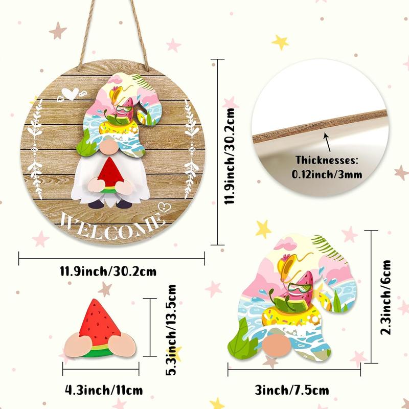 Interchangeable Welcome Sign Wooden Gnome Decoration for Home with 20 Removable Accessories for Spring Summer Fall Winter Halloween Christmas, Gnome