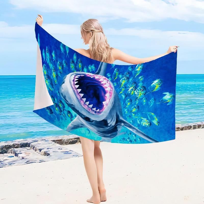 Shark Pattern Beach Towel, Beach Blanket, Mat, Quick Drying Swim Towel, Soft Comfortable Bath Towel for Men & Women, Travel Towel for Swimming Pool, Outdoor Camping, Beach Trip, Travel Essentials, Gifts