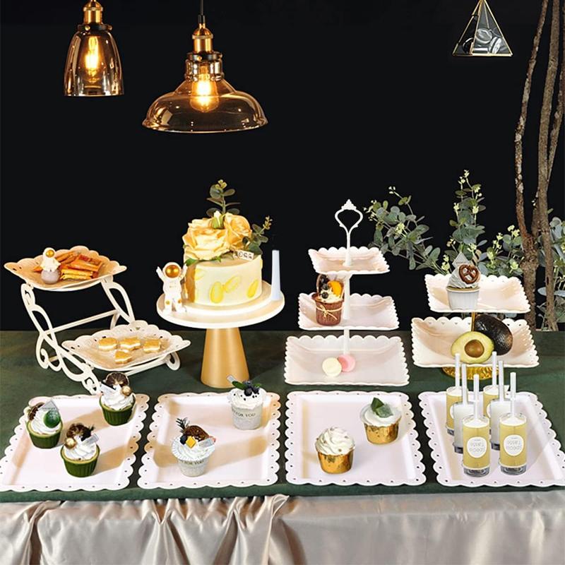 10 Pcs Dessert Table Display Set Cupcake Stand White Plastic Cake Stand Holder 3 Tire Cake Display Stands Cookie Tray Rack Serving Tower Cake Pop Stand Donut Stand for Wedding Baby Shower Tea Party