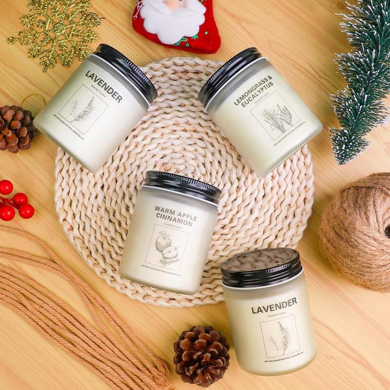 4 Pack Candles for Home Scented, Lavender Candles Gifts Set, 28 oz Aromatherapy Apples Cinnamon Scented Candles for Home 200 Hour Long Lasting Soy Candle for Women Men Birthday Thanksgiving Christmas