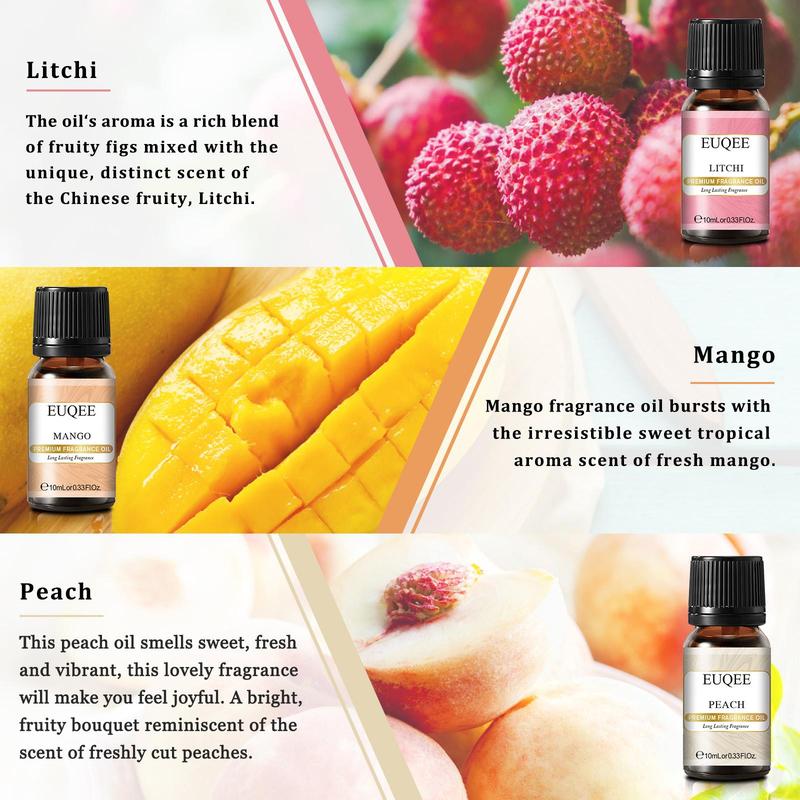 Fruit Flavors Essential Oil Set, 6 Coounts 10ml Scented Oils for Diffusers Humidifier, Aromatherapy Perfume for Home & Spa Use, Gift Set