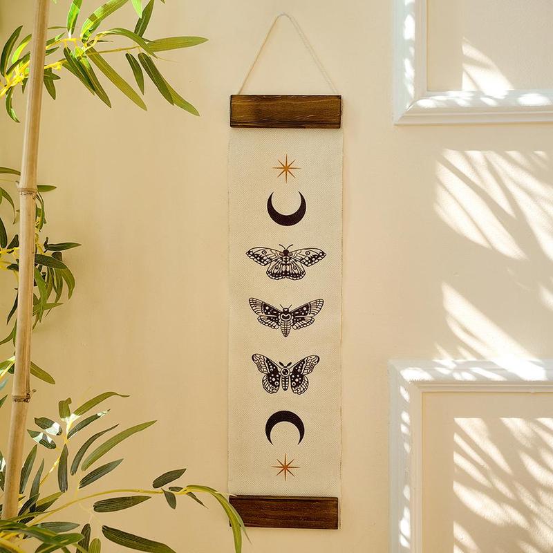 Moon & Butterfly Pattern Hanging Decoration, Boho Decorative Hangable Ornament for Home Living Room