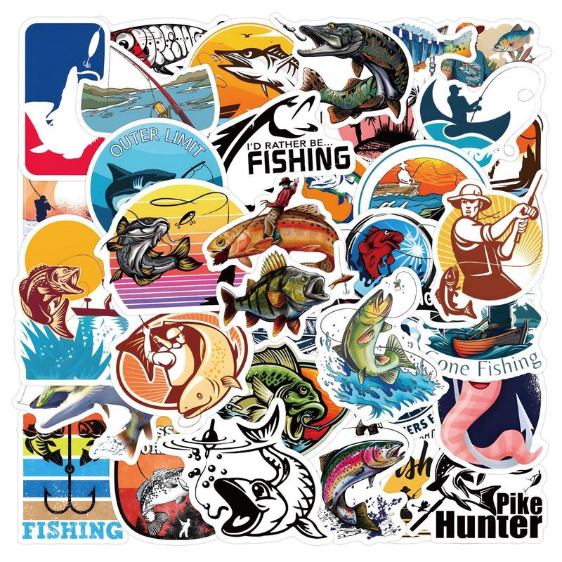 Fishing Themed Sticker, 60pcs set Creative Decoration DIY Sticker, Waterproof Sticker for Skateboard, Luggage, Bicycle, Water Bottle