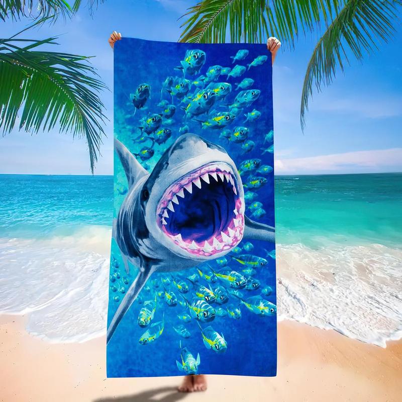 Shark Pattern Beach Towel, Beach Blanket, Mat, Quick Drying Swim Towel, Soft Comfortable Bath Towel for Men & Women, Travel Towel for Swimming Pool, Outdoor Camping, Beach Trip, Travel Essentials, Gifts