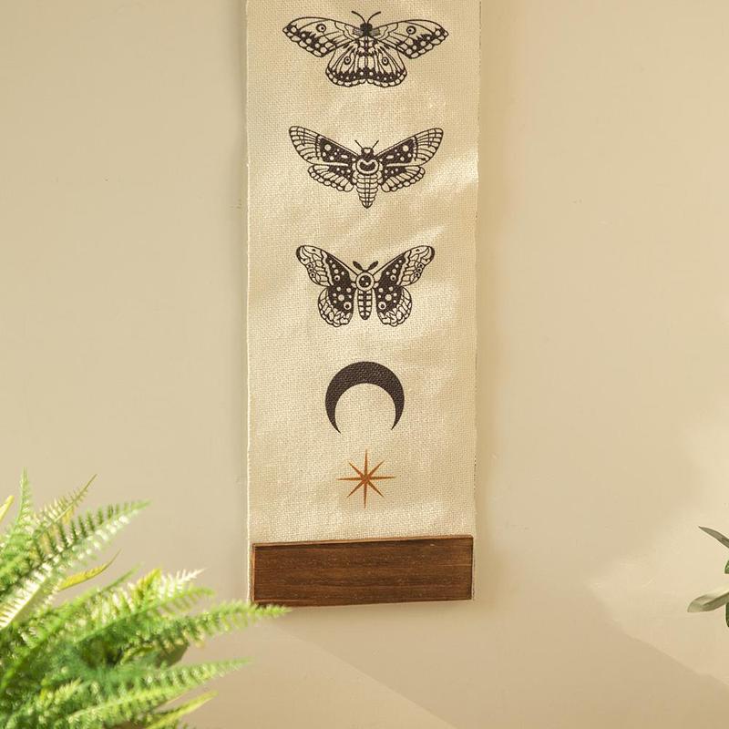 Moon & Butterfly Pattern Hanging Decoration, Boho Decorative Hangable Ornament for Home Living Room