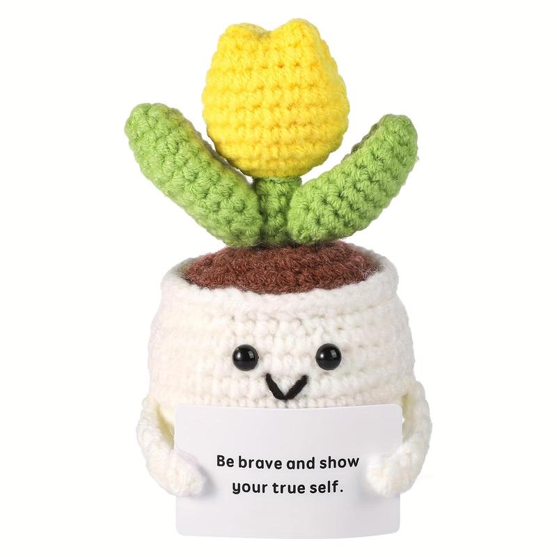 Funny Positive Tulip Design Crochet Potted Plant, 1 Count Cute Handmade Knitted Flower, Creative Tulip Knitting for Car Home Office Decoration