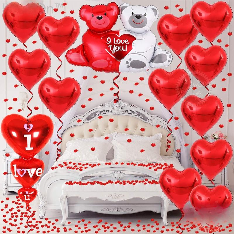 , Teddy Bear I Love You Balloon Set - 40 Inch | Red Rose Petals Pack of 1000, Red Heart Balloon for Romantic Decorations Special Night | Valentines Day Balloons, Valentines Day Decorations