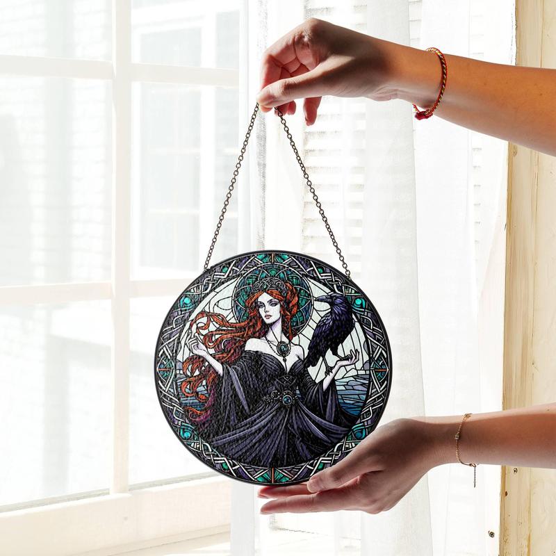 The Morrigan Stained Glass SunCatcher Morrigan Celtic Goddess Window Hanging Protection Charm Wiccan Home Decor Gift New Home Gifts Pagan