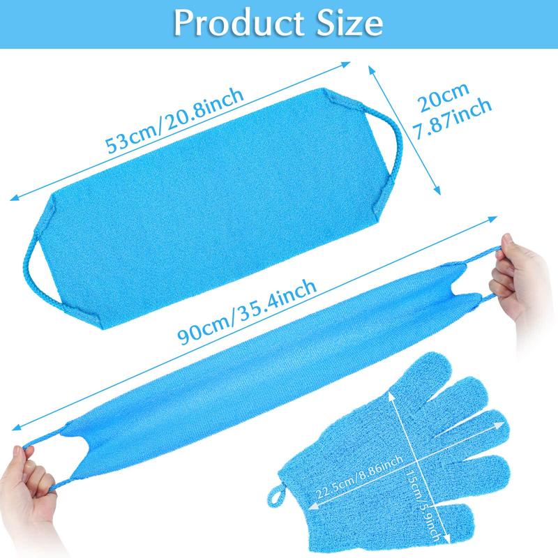 Exfoliating Back Scrubber Bath Gloves Set, Exfoliating Shower Towel with Shower Gloves for Body Scrub, Back Cleaner Wash Gloves to Remove Dead Skin (Blue) Blue