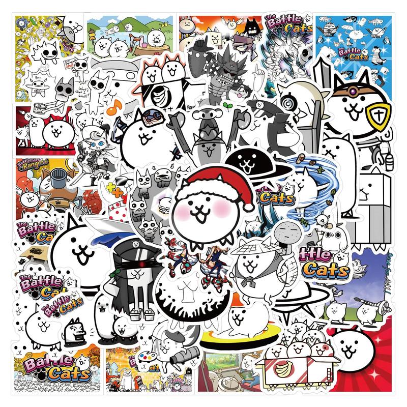 Battle Cats Pattern Sticker, 50pcs set Cute Cartoon Sticker, Waterproof Self Adhesive Decor Paper for Gift Greeting Card Water Bottle Laptop Phone