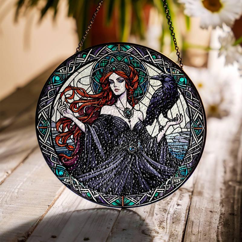 The Morrigan Stained Glass SunCatcher Morrigan Celtic Goddess Window Hanging Protection Charm Wiccan Home Decor Gift New Home Gifts Pagan