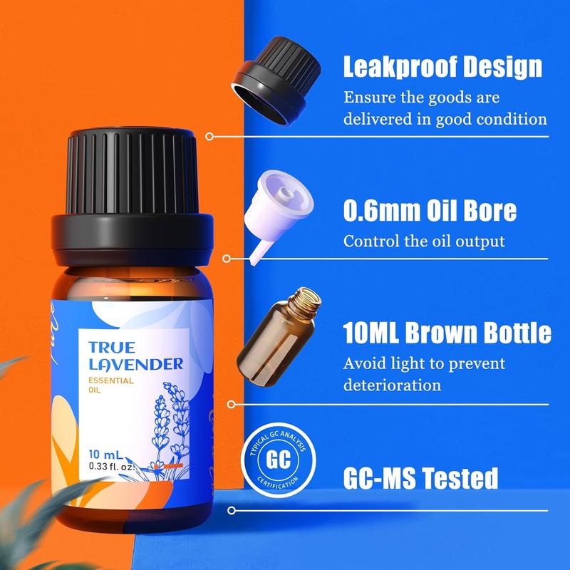 Essential Oils for Diffusers for HomeTop 6 Gift Essential Oil SetInclude Lavender, Orange, Peppermint, Tea Tree, Eucalyptus, LemongrassBeginner Kit10ML*6