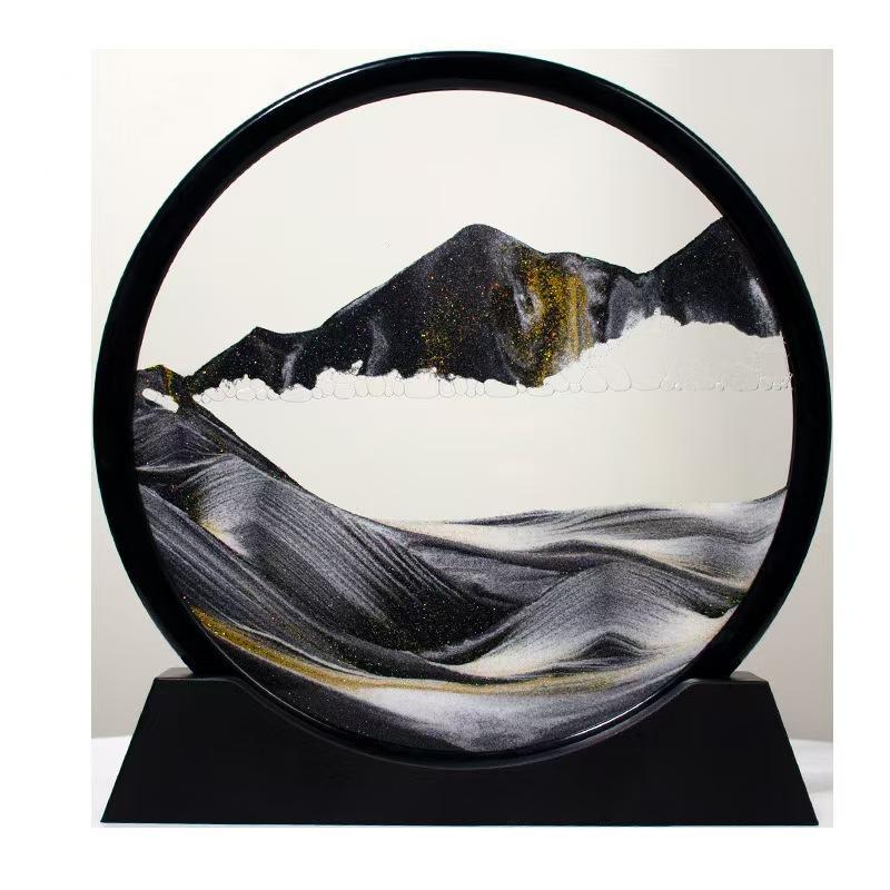 Dynamic Sand Carving Art Decoration, 1 Count Unique Circular Glass Flowing Sand Painting, Perfect Home and Office Decoration, Ideal Gift