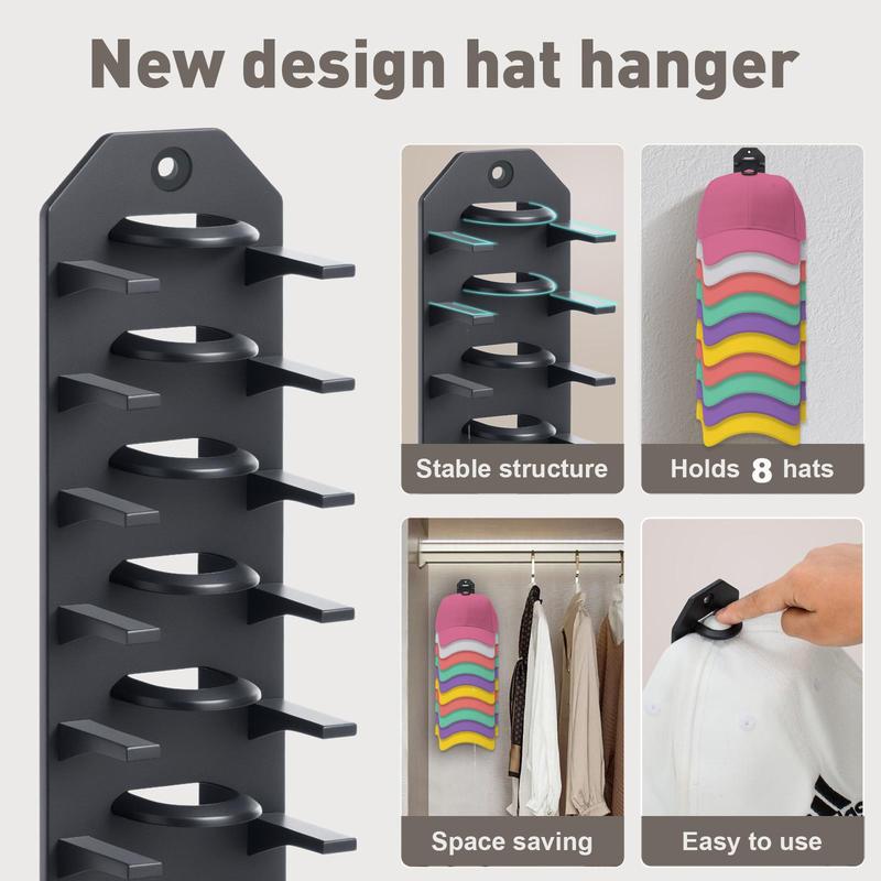 Wall Mounted Hat Storage Rack, 2 Counts Multi-layer Hat Display Rack with Screws & Anchors, Hat Organizer for Baseball Caps, Home Organizer for Door Closet Bedroom