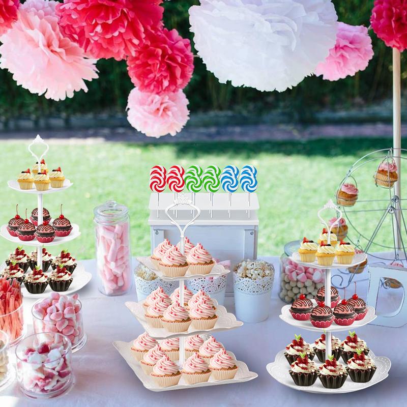 10 Pcs Dessert Table Display Set Cupcake Stand White Plastic Cake Stand Holder 3 Tire Cake Display Stands Cookie Tray Rack Serving Tower Cake Pop Stand Donut Stand for Wedding Baby Shower Tea Party