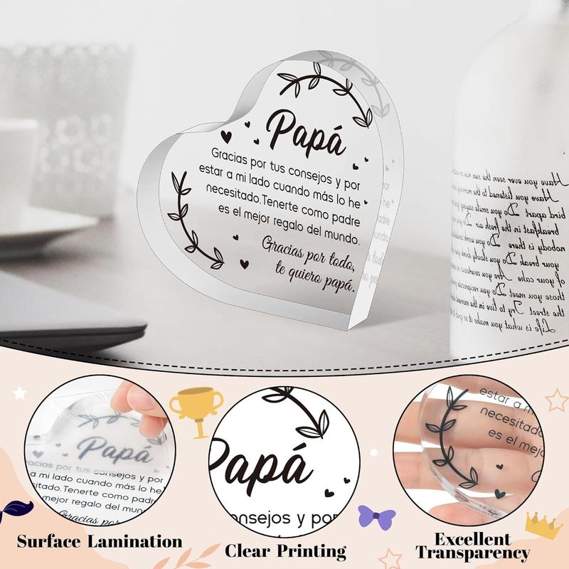 Spanish Dad Birthday Gifts - Regalos para Papa Heart  Plaque for Office Desk Decor Keepsake Paperweights Gifts for Dad in Spanish Christmas Father's Day Gifts for Dad from Daughter Son