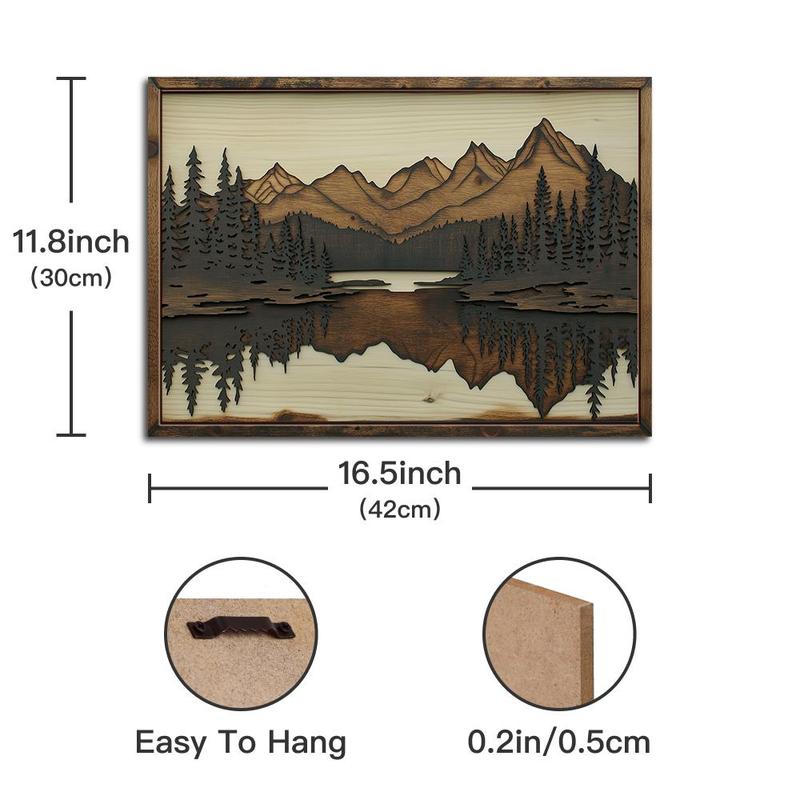 Wooden Painting Hanging Sign Decor, 1 Count Mountain & Lake & Forest Pattern Wall Art Decoration, Wall Decor for Home Farmhouse Living Room Office