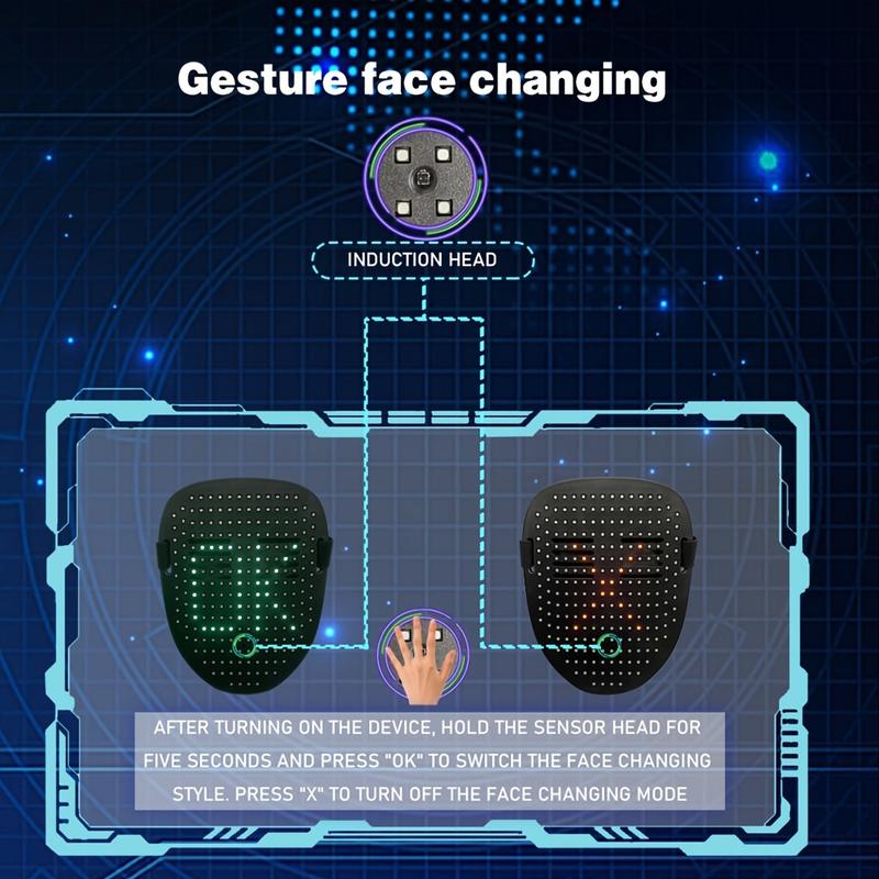 LED mask with gesture sensor, Halloween Christmas carnival party mask, suitable for costume party role unisex LED light-up Accessories halloween mask