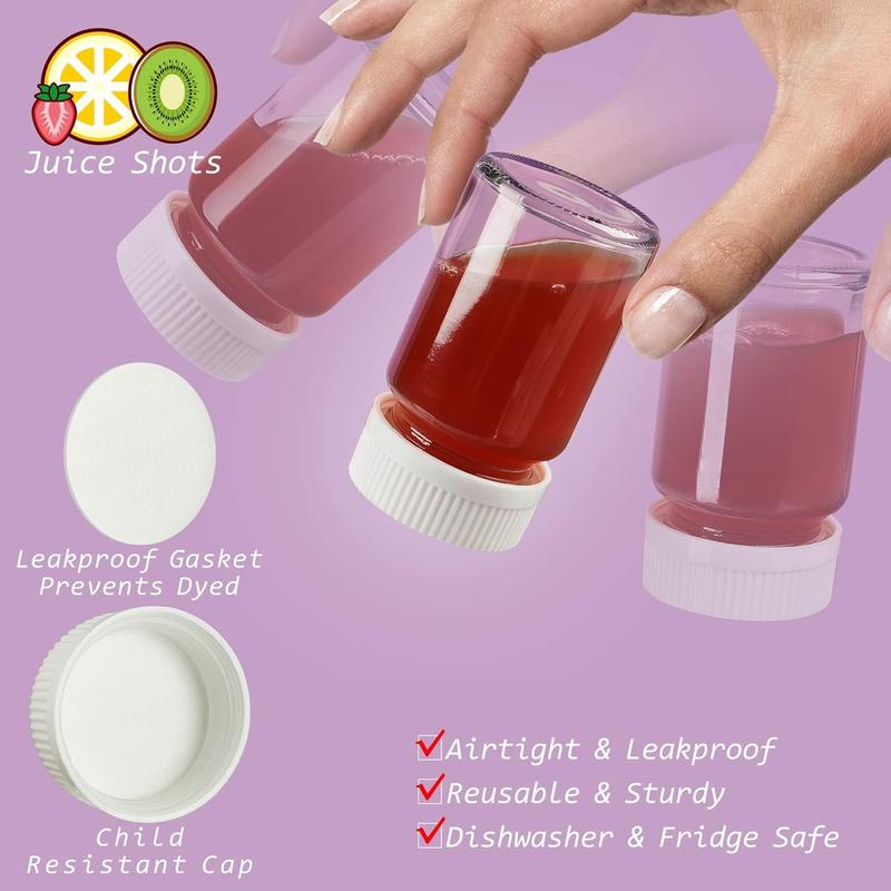 8 Pack 2.5 Oz Wide Mouth Juice Shot Bottles with 8 Sealed Press Screw Caps & 4 Airtight Lids! Small Glass Ginger Shot Bottles for Oil, Ginger, Travel Bottle, Reusable and Dishwasher Safe