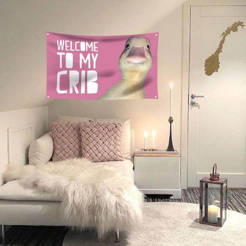 Welcome to My Crib Funny 3x5Ft Flag Tapestry with 4 Brass Grommets for Wall Hanging Bedrooms Living Rooms Bars College Dorms Decor Banner