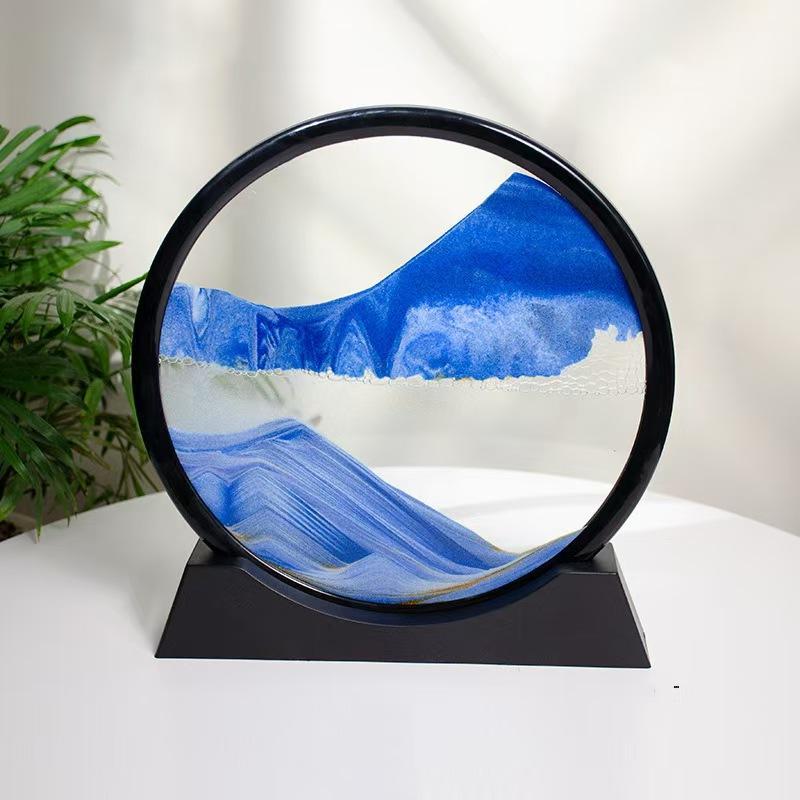 Dynamic Sand Carving Art Decoration, 1 Count Unique Circular Glass Flowing Sand Painting, Perfect Home and Office Decoration, Ideal Gift