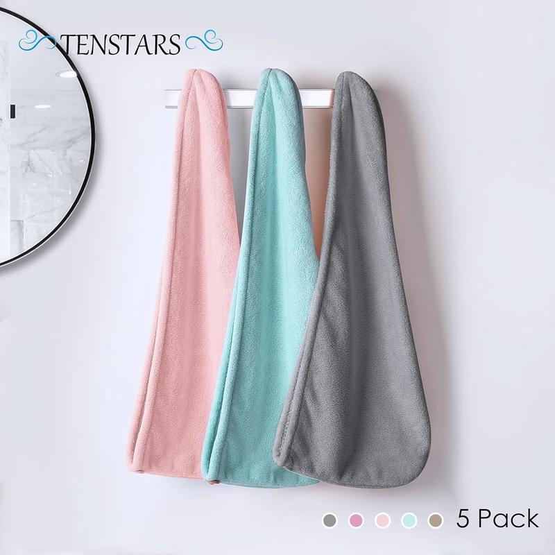 5 Pack Thicken Microfiber Hair Towel Wrap for Women - Grey+Pink+Brown+FrozenBlue+FrozenBerry