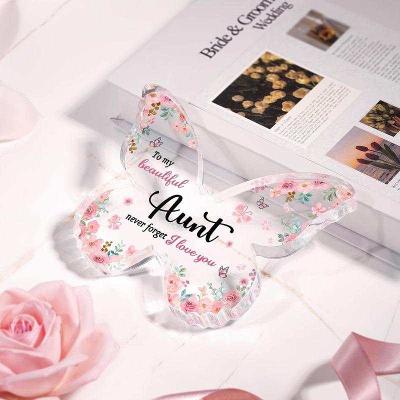 Gifts for Aunt, Unique Aunt Christmas Gift - 5x3.8x0.5 Inch Butterfly-Shaped Acrylic Plaque Keepsake - Mothers Day Gift, Valentines Day Gift, Birthday Christmas Gift for Aunt from Nephew Niece