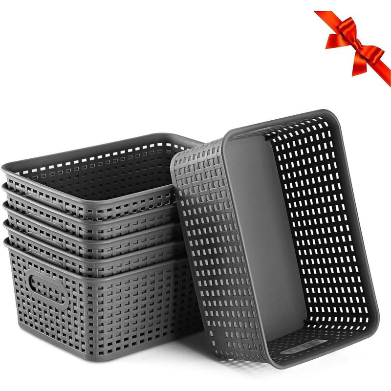 Small Storage Bins Plastic Storage Baskets Set of 6 Sturdy Small Pantry Organizer Bins Organization and Storage Shelves Baskets for Organization, Countertops, Desktops, Cabinets, Bedrooms