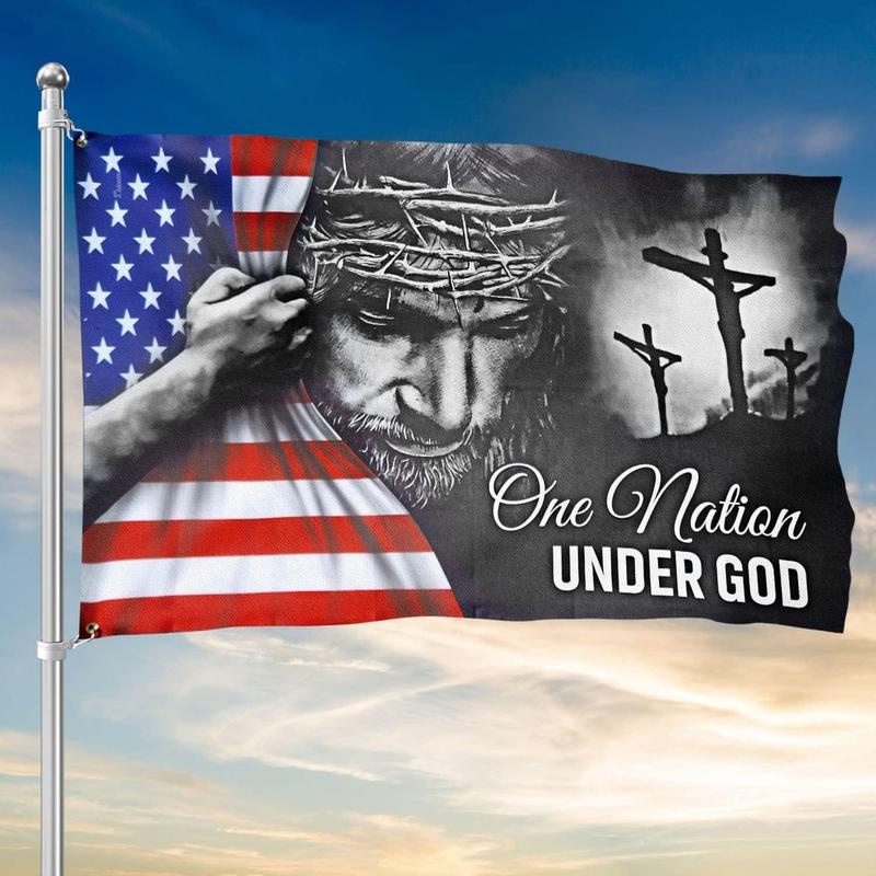 One Nation Under God Patriotic American Flag - Double Sided, Heavy Duty Canvas - Decoration for Home, Indoor, Outdoor with Grommet Banners Waterproof