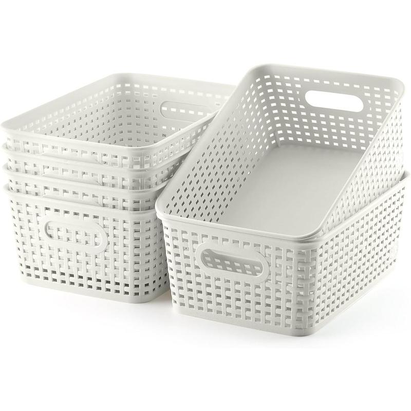 Small Storage Bins Plastic Storage Baskets Set of 6 Sturdy Small Pantry Organizer Bins Organization and Storage Shelves Baskets for Organization, Countertops, Desktops, Cabinets, Bedrooms