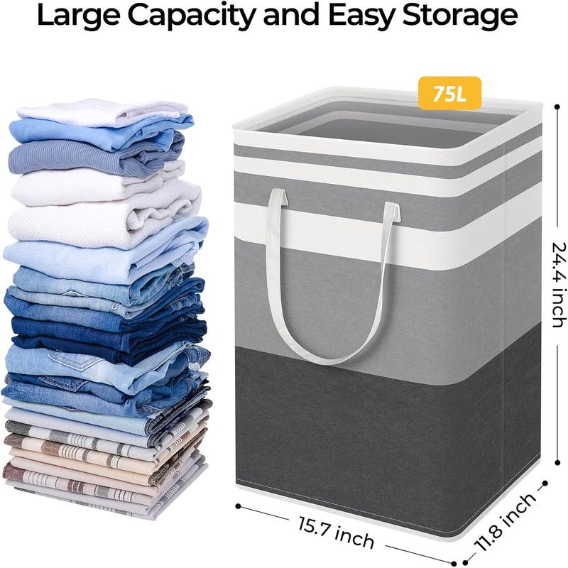 2-Pack Large Laundry Basket, 75L Waterproof Collapsible Hamper with Handles for Clothes and Toys - Gradient Grey