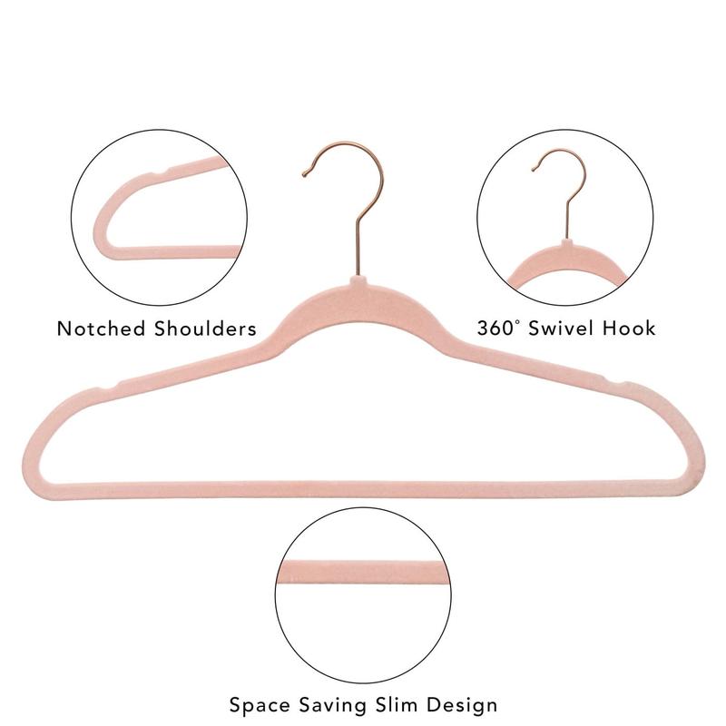 Better Homes & Gardens Non-Slip Velvet Adult Clothing Hangers, 100 Pack, Pink, Space Saving