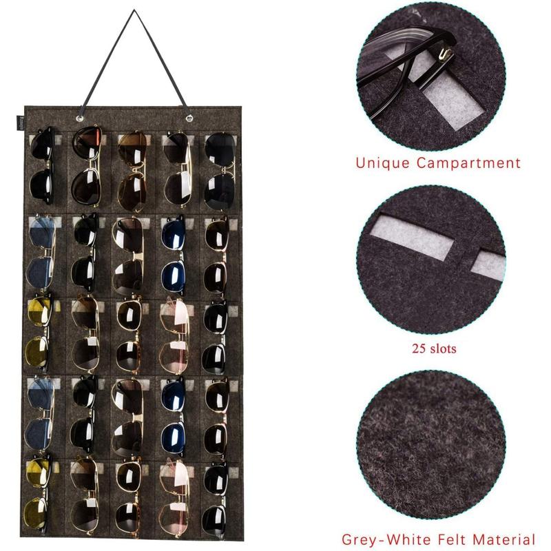 Sunglasses Organizer Storage Wall Mounted Hanging Sunglasses Organiser 25 Slots Glasses Storage Organizer Holder (Dark-Grey Large)