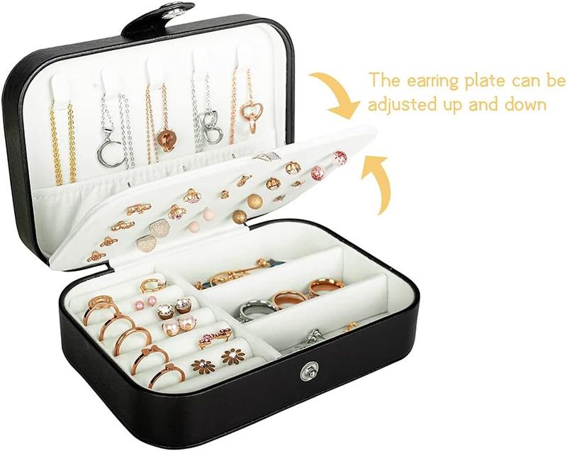 Compact Travel Jewelry Box, Elegant PU Leather Organizer for Women and Girls. This Portable Mini Case is Perfect for Storing and Displaying Stud Earrings, Rings, Necklaces, and Bracelets while on the go